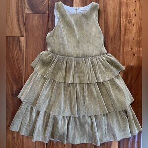 Mini Boden Girl’s Gold Tiered Special Occassion Holiday Dress Size 7-8 Years